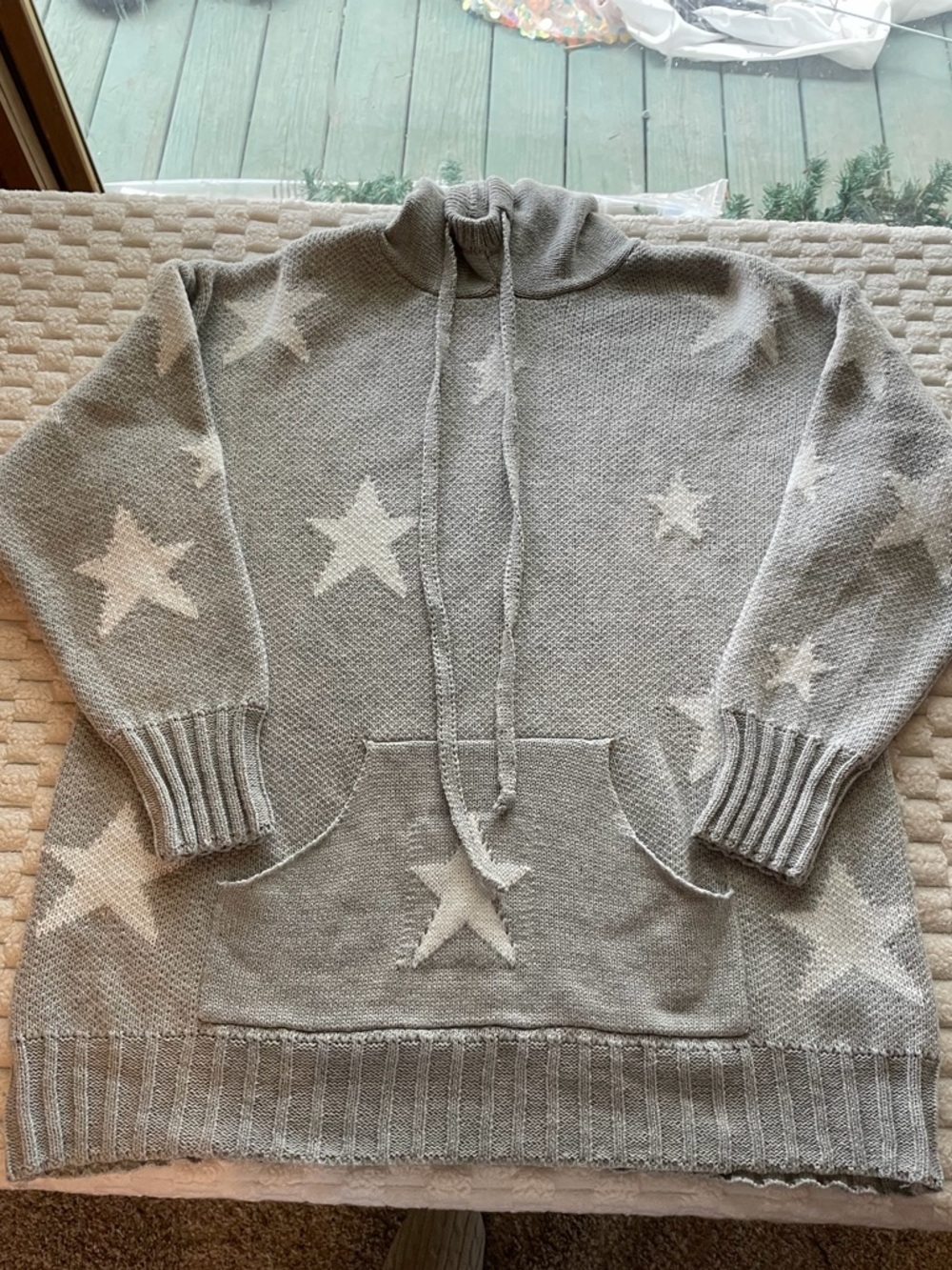 Cozy Star Print Hoodie Sweater - Gray